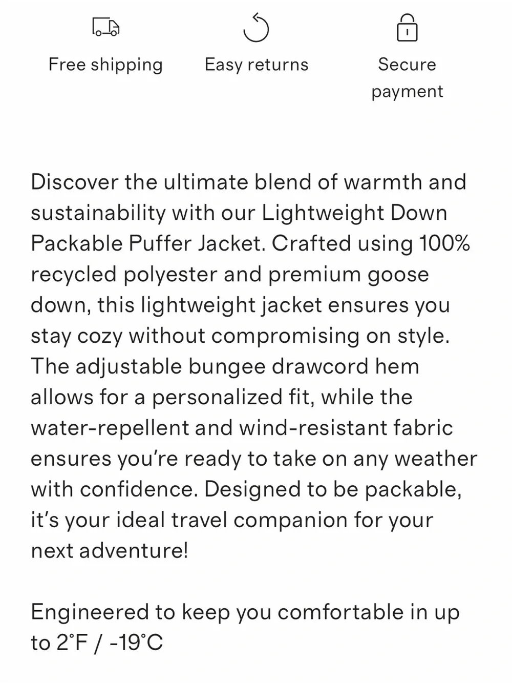 Quince lightweight packable black puffer jacket